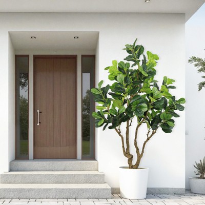 KWPZQEB 7FT H Artificial Banyan Tree, Large Faux Greenery with Natural Look Leaves, Tall Lush Faux Tree with Black Nursery Planter for Indoor, Outdoor