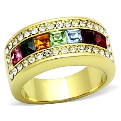 Slickblue Ion-Plated Stainless Steel Gold / Black Ring, Multicolor Crystal Design, Women's Ring, Size 5-10