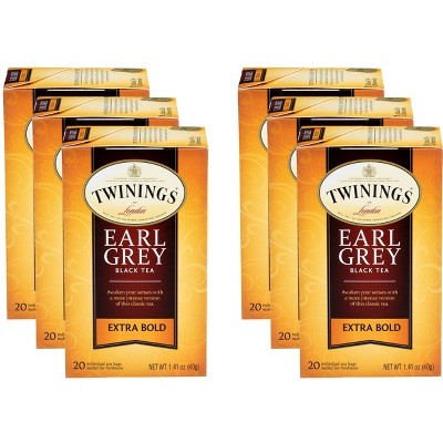 Twinings Earl Grey Extra Bold Black Tea - Case of 6 - 20 Bags