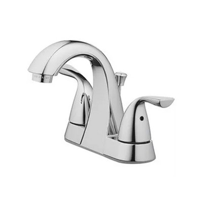HomePointe 2 Lever Handle Lavatory Faucet with Plastic Pop Up, Brass Waterways, 4 Inch Center Distance, and Ceramic Disc Valving, Chrome Finish