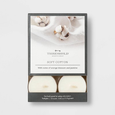 12pk Tealight Cotton Candles - Threshold™: Scented, Palm Oil & Paraffin Wax, 4hr Burn Time, Spring Ambiance