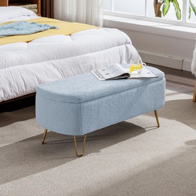 Kumasinova 39"Oblong End of Bed Storage Ottoman Bench for Bedroom&Living Room,Exquisite Faux Fur Bench with Gold Metal Legs,250lbs Max