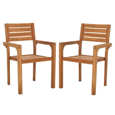 Leon Solid Teak Stacking Chair Indoor/Outdoor (Set Of 2) - PAT6501 - Natural - Safavieh