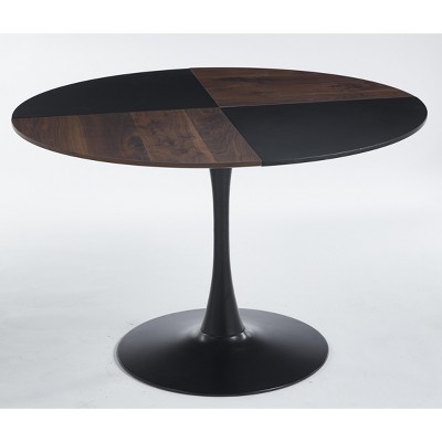 Dolonm 47.2" Round Tulip MDF Table - Brown Modern Dining Desk & Coffee Table w/Metal Legs, Easy Assembly