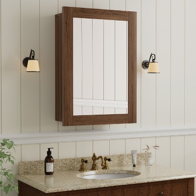 Wood Framed Bathroom Wall Cabinet with Mirror and Adjustable Shelves, Wall Mounted Storage Cabinet with Mirror for Bathroom