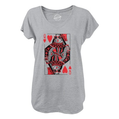 Womens Queen Of Hearts V-Neck Funny Vintage Graphic Cool Cute Shirt for Ladies - Crazy Dog Womens V-Neck Gift for Mom