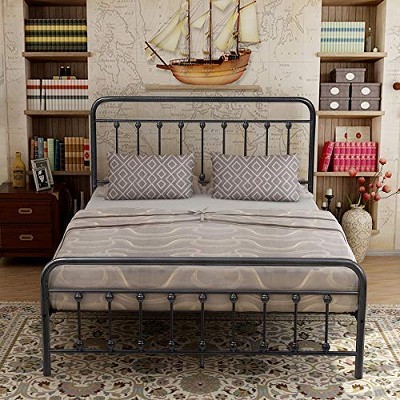 Lyngins Full Size Bed Frame, Metal Platform Bed Frame with High Headboard, Under-Bed Storage, Noise-Free Bed, No Box Spring Needed