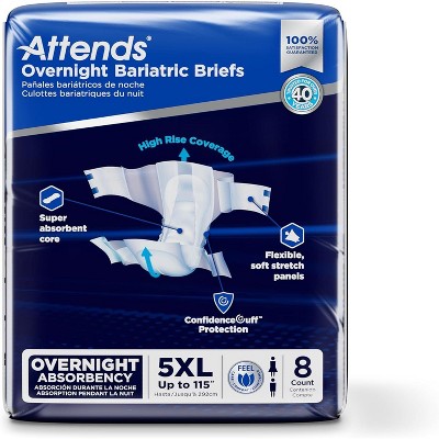 Attends Bariatric Incontinence Disposable Briefs, Multiple Sizes, SecureGrip Tab Closure, Ultimate Absorbency Core and Leakage Protection