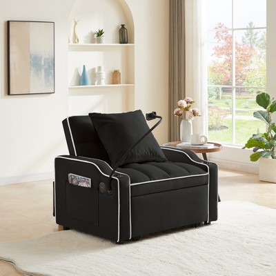 VASIP  Folding Sofa Bed 3-in-1- Adjustable Pull Out Sleeper Chair Bed with  Side Pockets and Swivel Phone Stand ,for Living Room,Bedroom,Gray