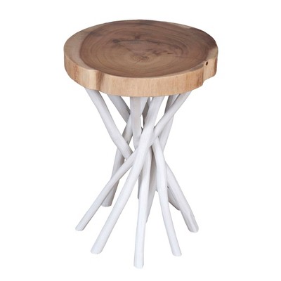 East at Main 22" Small Liberte Round Side Table with Stick Base: Teak Top, No Assembly Required