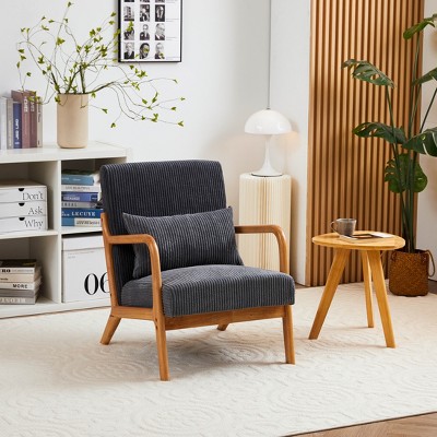 Lyngins Modern Upholstered Accent Club Chair with Pillow & Wood Arm,Armchair Reading Chair for Living Room,Bedroom
