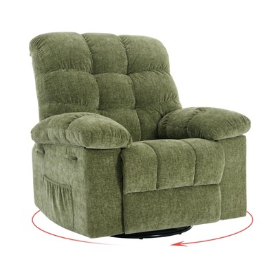 Rocking Recliner, 360° Swivel Rocking Chair, Upholstered Fabric Rocking Chair with Side Pockets and Deep Seat, Suitable for Living Room, Bedroom