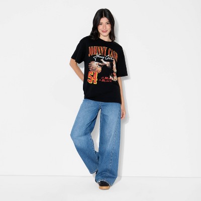 Women's Cash Ring of Fire Oversized Short Sleeve Graphic T-Shirt - Black