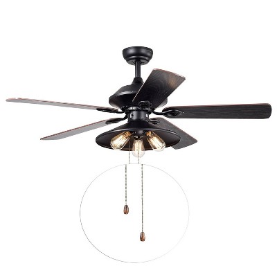 52" x 52" x 18" 3-Light Upille Ceiling Fan Black - Warehouse Of Tiffany: Matte Iron Base, Edison Bulbs