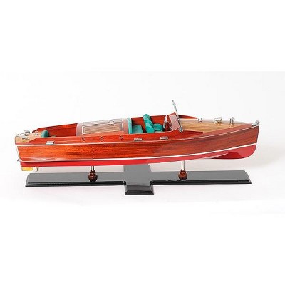 HomeRoots 9" Wood Brown c1938 Chris Craft Runabout Painted Large Hand Painted Boat