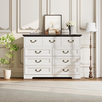 Farmhouse 9-Drawer Dresser for Bedroom- Vintage Rustic Wood Chest for Clothes & Essentials, Versatile Organizer for Bedroom, Living Room & Hallway