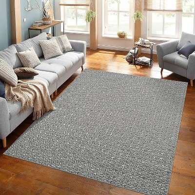 Machine Washable Printed Braided Texture Area Rug, Non-Slip Low-Pile Indoor Carpet for Living Room, Bedroom, Entryway - Durable Rustic Home Decor