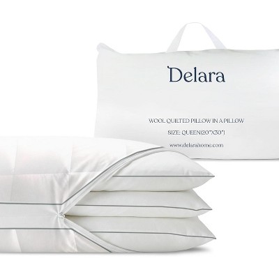 Delara Adjustable Cooling Pillow with Organic Cotton and Merino Wool Quilted Cover