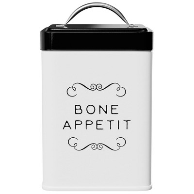 Amici Pet Sparky BONE APPETIT Metal Canister with Airtight Lid & Handle - 36 Oz. Decorative Storage for Dog Treats, Biscuits, Cookies & Snacks