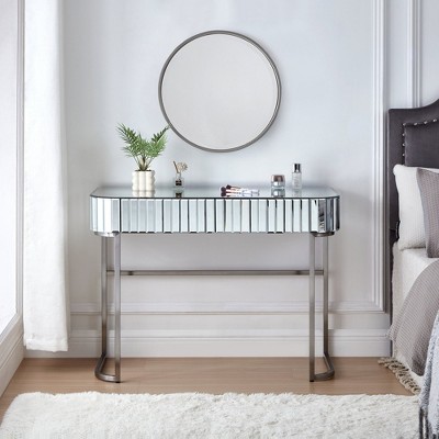 MOEPISY 39 inch Mirrored Makeup Vanity Table with Stainless Steel Base, Silver