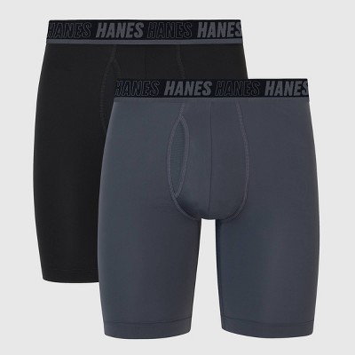 Hanes Moves Premium Men's Anti-Chafe Total Support Pouch X-Temp Long Leg Boxer Briefs 2pk - Gray/Black
