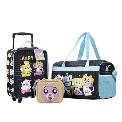 LankyBox 4-Piece Kids'  Carry On Travel Set – Officially Licensed with 14" Pilot Case, Duffle Bag, Utility Case, and Luggage Tag