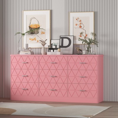 CuisinSmart 9-Drawer Wooden Dresser, Modern Large Stora ge Chest for Bedroom, Living Room, Hallway and Office Organization