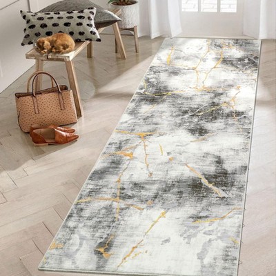 Washable Area Rug Contemporary Abstract Rug for Bedroom with Non Slip Backing Low Pile Soft Marble Printed Floor Carpet
