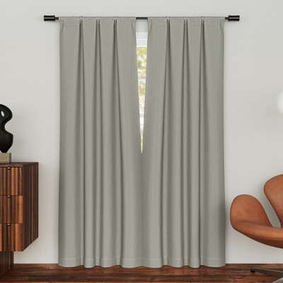 2pc 74"x84" Sun Zero Prescott Herringbone Magnetic Close 100% Blackout Curtain Panel Pair Pearl