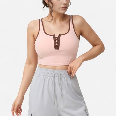Anna-Kaci Active Women's Cropped Tank Top with Contrast Trim and Lace-Up Front Detail