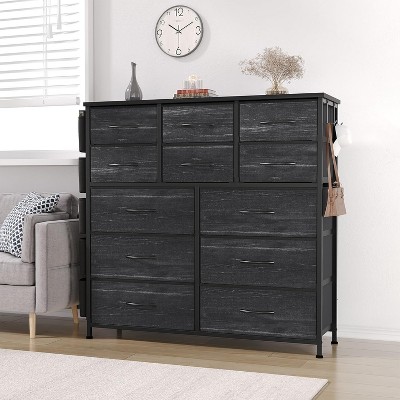 COZONY 12-Drawer Dresser with 5 Side Pockets & 2 Hooks — Storage Organizer with Metal Frame & Wooden Top for Bedroom, Closet & Living Room