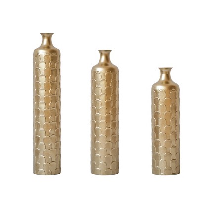Gulches Floor Metal Vases Decorated White Metal vases Set of 3 gorgeous home decoration large glazed metal vases 25.2in/29.33in/34.25in height