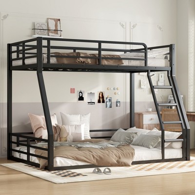 Metal Full XL over Queen Bunk Bed for Teens and Adults Space-Saving and No Box Spring Needed Black