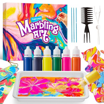 Joyfy Marbling Paint for Kids, Paint Art Kit with Glitter Paint & 6 Paint Colors, Arts and Crafts, Christmas Birthday Gift for Boys Girls Age 6+