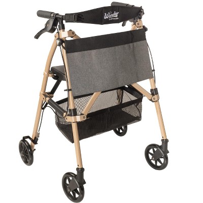 Stander Wonder Rollator Plus, Lightweight 4- Wheel Folding Walker with Seat & Basket