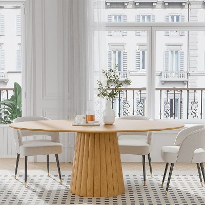 67-Inch Nordic Style Round Solid Wood Dining Table, Modern Simple Home Restaurant Large Round Table, Light Luxury Design