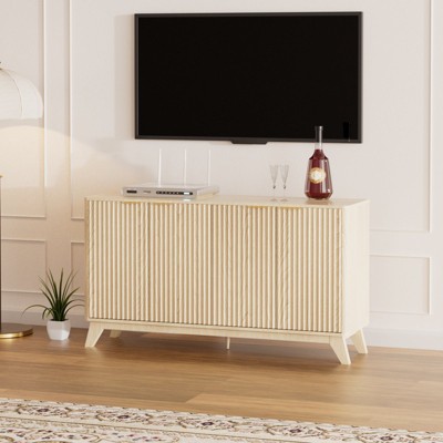 VINGLI Fluted Sideboard Buffet Cabinet with Storage, Storage Cabinet with Doors and Adjustable Shelves, Buffet for Kitchen, Natural Oak