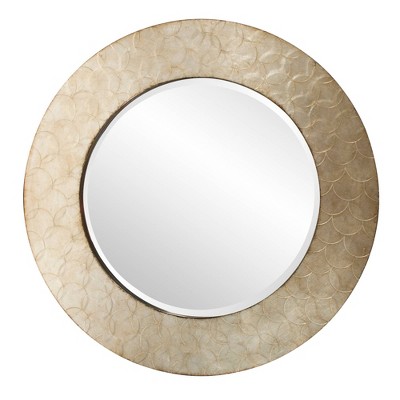 Howard Elliott 36" Round Wood Framed Textured Metal Wall Mirror: Beveled Glass, Champagne Silver Tone, No Assembly Required