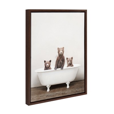 Kate and Laurel Sylvie Three Little Bears in Vintage Bathtub Framed Canvas by Amy Peterson Art Studio