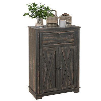 HOMCOM Farmhouse Storage Cabinet, Sideboard with Double Doors, Drawer, and Adjustable Shelf for Kitchen, Bedroom, Living Room