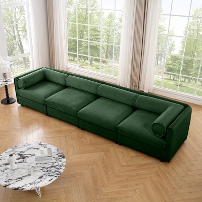 DOMETOUR Modular 4-Seat Sectional Sofa with Storage, Cylindrical Backrest & Armrests, Deep Seating, Durable, Green