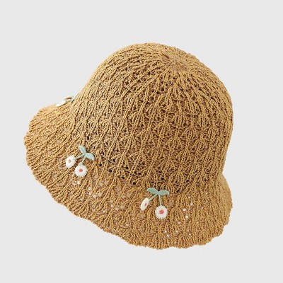 Anna-Kaci Women's Crochet Straw Sun Hat with Cherry Accents