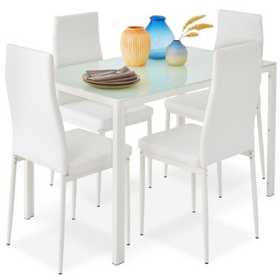 Best Choice Products 5-Piece Kitchen Dining Table Set w/ Glass Tabletop, 4 Faux Leather Chairs