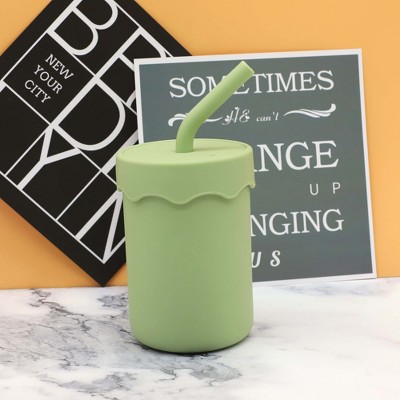 MyKids-Usa Baby Food Grade Silicone Straw Water Cup Training Leakproof Drop Resistant Drinking Cups