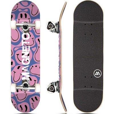 Magneto Skateboard | Maple Wood | ABEC 5 Bearings | Double Kick Concave Deck | For Beginners, Teens & Adults (Droopy Smile)