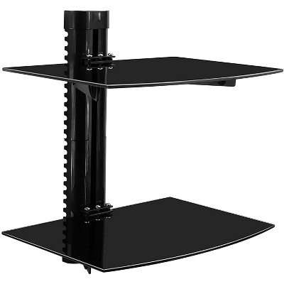 Mount-It! Floating Wall Mounted Shelf Bracket Stand for AV Receiver, Component, Cable Box, PlayStation5, Projector | 2 Black Tinted Tempered Glasses