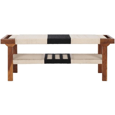 Munich Bench With Shelf - BCH3703 - Beige Black/Natural - Safavieh