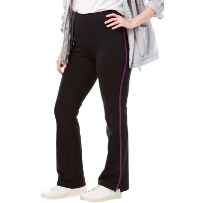 Woman Within Petite Stretch-Cotton Knit Pull-On Bootcut Side-Stripe Leggings