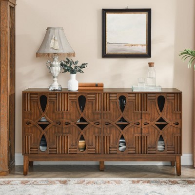 60.5" Mid Century Modern Sideboard Buffet Cabinet With Adjustable Storage, Media Console Table With 4 Doors And Shelves-Maison Boucle