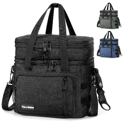 Tirrinia Large Lunch Bag for Mens, Insulated Dual Compartment Leakproof Lunch Box, Reusable Lunch Cooler Tote with Shoulder Strap